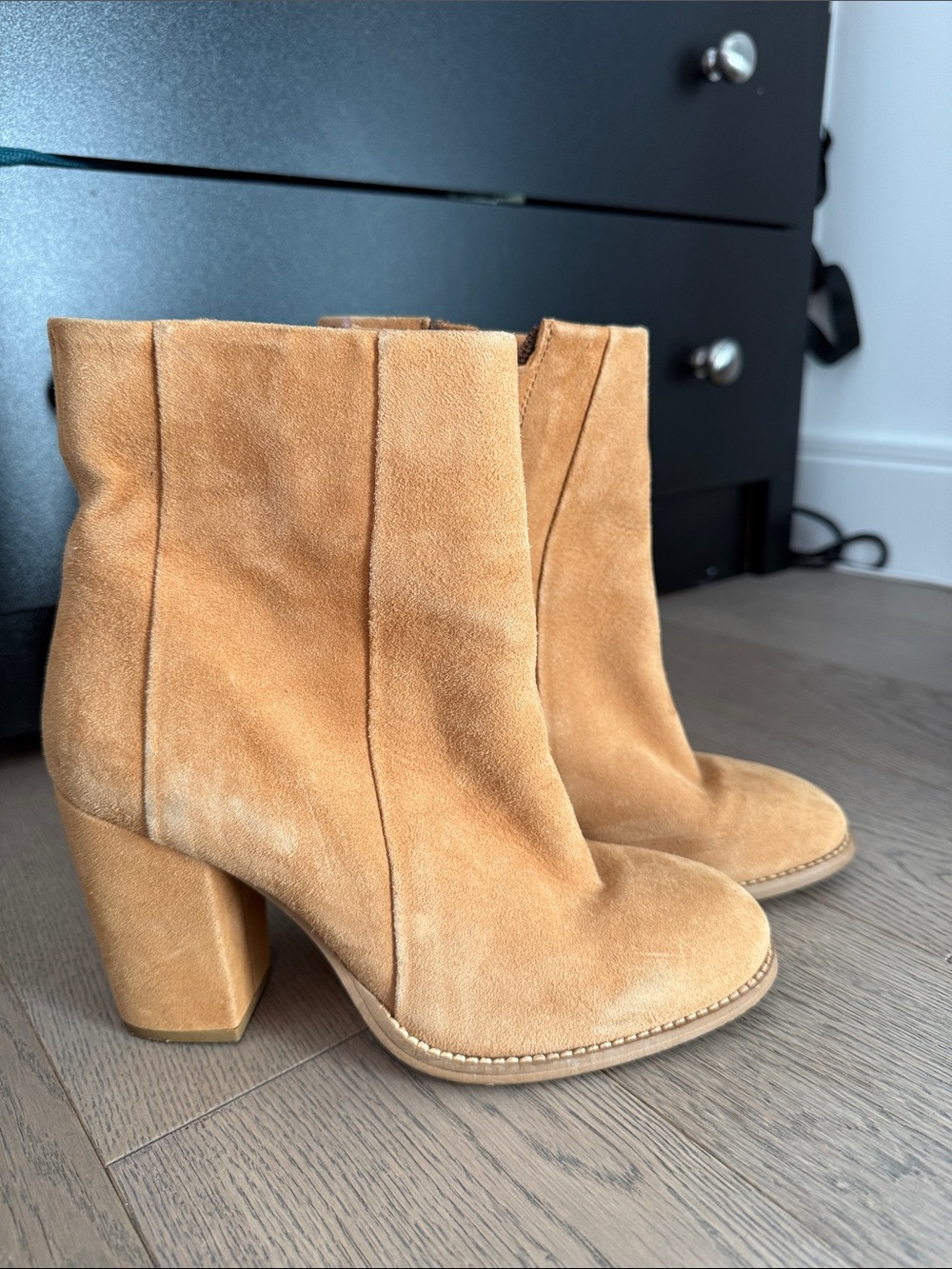 H&M Camel Suede Block Heel Ankle Boots